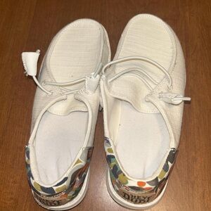 Hey Dude White Slip-On Shoes with Camo Detail